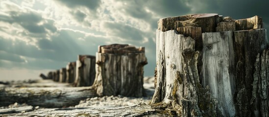 View from a tree stumps to a leadership pillar. Creative Banner. Copyspace image