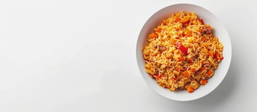 Traditional pilaf carrot meat pilaf Persian pilaf Turkish name Acem pilavi. Creative Banner. Copyspace image