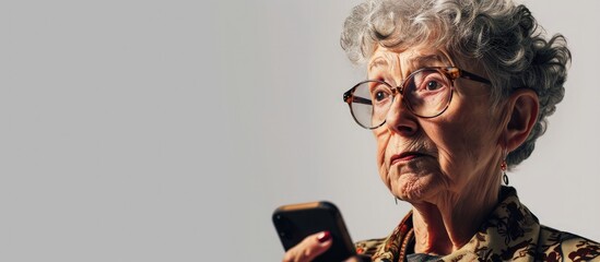 Shot of a tired senior woman using a mobile phone. Creative Banner. Copyspace image - Powered by Adobe