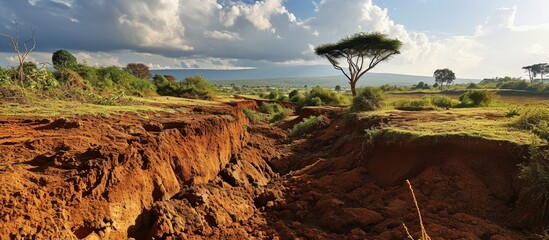 Soil erosion caused by heavy rainfalls in central Kenya. Creative Banner. Copyspace image