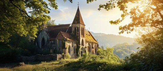 The church was built in the XIII century In 1902 it was declared a national monument During the Second World War the war events caused enormous damage. Creative Banner. Copyspace image - obrazy, fototapety, plakaty