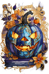 Halloween scary clip art, alcohol ink watercolor images, Día de Muertos