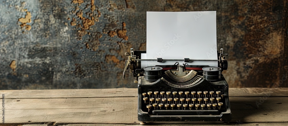 Poster Old type writer with a blank sheet of paper. Creative Banner. Copyspace image