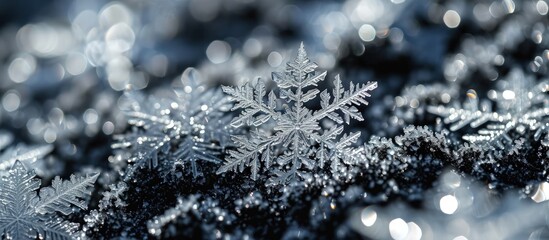 snow black background abstract texture snowflakes falling in the sky overlay. Creative Banner. Copyspace image