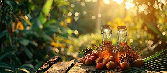 Palm Oil fruits a well balanced healthy edible oil is now an important energy source for mankind it is widely acknowledged as a versatile and nutritious vegetable oil. Creative Banner - obrazy, fototapety, plakaty