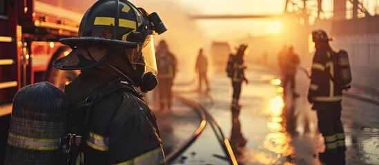 The firefighters remained vigilant even after the victims were out of harm s way ensuring that they received the necessary medical attention Saving people. Creative Banner. Copyspace image - obrazy, fototapety, plakaty