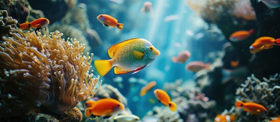 Marine life close up photos for fish under water. Creative Banner. Copyspace image