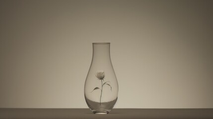  a glass vase sitting on a table with a single flower in the middle of the vase and a single flower in the middle of the vase.