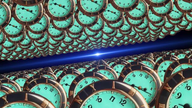 Camera Flying 3d Clock In Outer Space Time Travel Concept. Futuristic Since Fiction Time Travel Concept Clock Animation On Black Background. Time Travel Concept. Clock Animation Counting. 3d Clock 