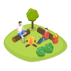 3D Isometric Flat Vector Set of Trail Adventures, Tourist Camping or Trekking Activity. Item 2