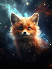 Obraz premium Artistic cute fox in the night with space background