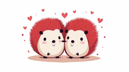 copy space, simple illustration,  valentine cute hadgehogs couple falling in love, handdrawn. Cute valentine card with hedgehogs. Beautiful background or for valentine’s day. Beautiful background. Val
