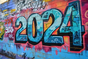 
The word "2024" in graffiti style, hiphop, urban street art