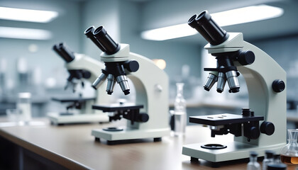 Microscopes in a science lab classroom