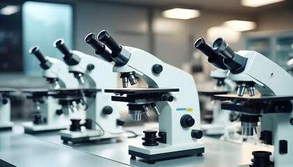 Microscopes in a science lab classroom