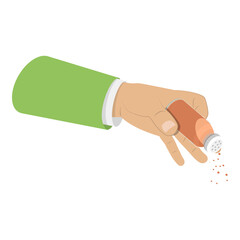Vector Illustration of Hand with a Spice Shaker Set, Food Seasoning. Item 1