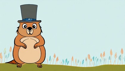 Cartoon illustration of a Groundhog wearing a top hat for the day