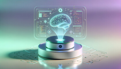 Futuristic AI Tools in Tranquil Pastel Environment.