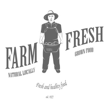 Farm Fresh Products Badge Set Vector Illustration. Contains Images of Barn, Farm Truck, Tractor, Cow, Chicken, Farmer, Eggs, Human Hands, Milk Can, Farm Constructions, Tomatoes.. Item 5