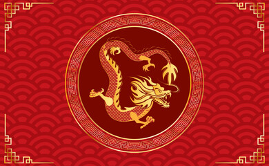 Happy Chinese New Year background, oriental red background with dragon scales pattern