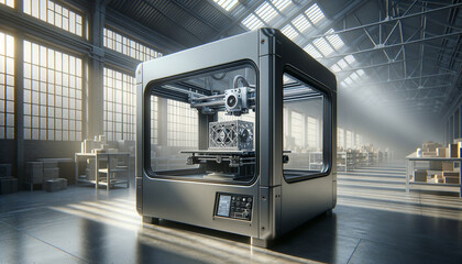 Modern 3D Printer in Industrial Workshop, Printing Intricate Object