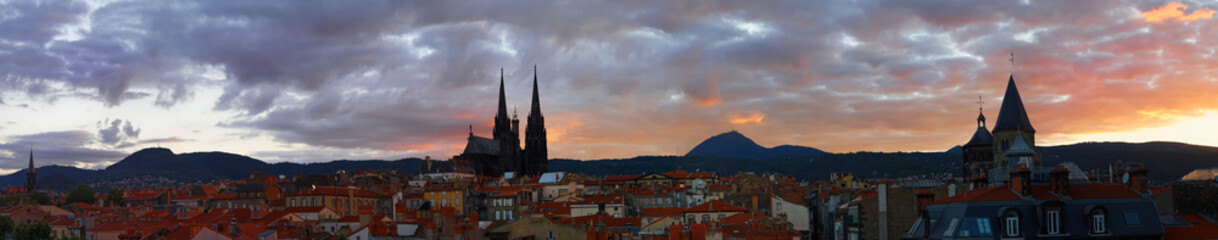 The sunset view of Clermont Ferrand city, Auvergne region, France.