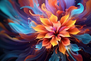 Fototapeta na wymiar Cosmic-themed 3D floral abstraction providing ample space for your message overlay.