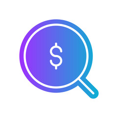 gradient icon purple - Magnifying glass with dollar sign. A minimalist icon of a magnifying glass with a dollar sign, symbolizing the search for financial data or monetary information