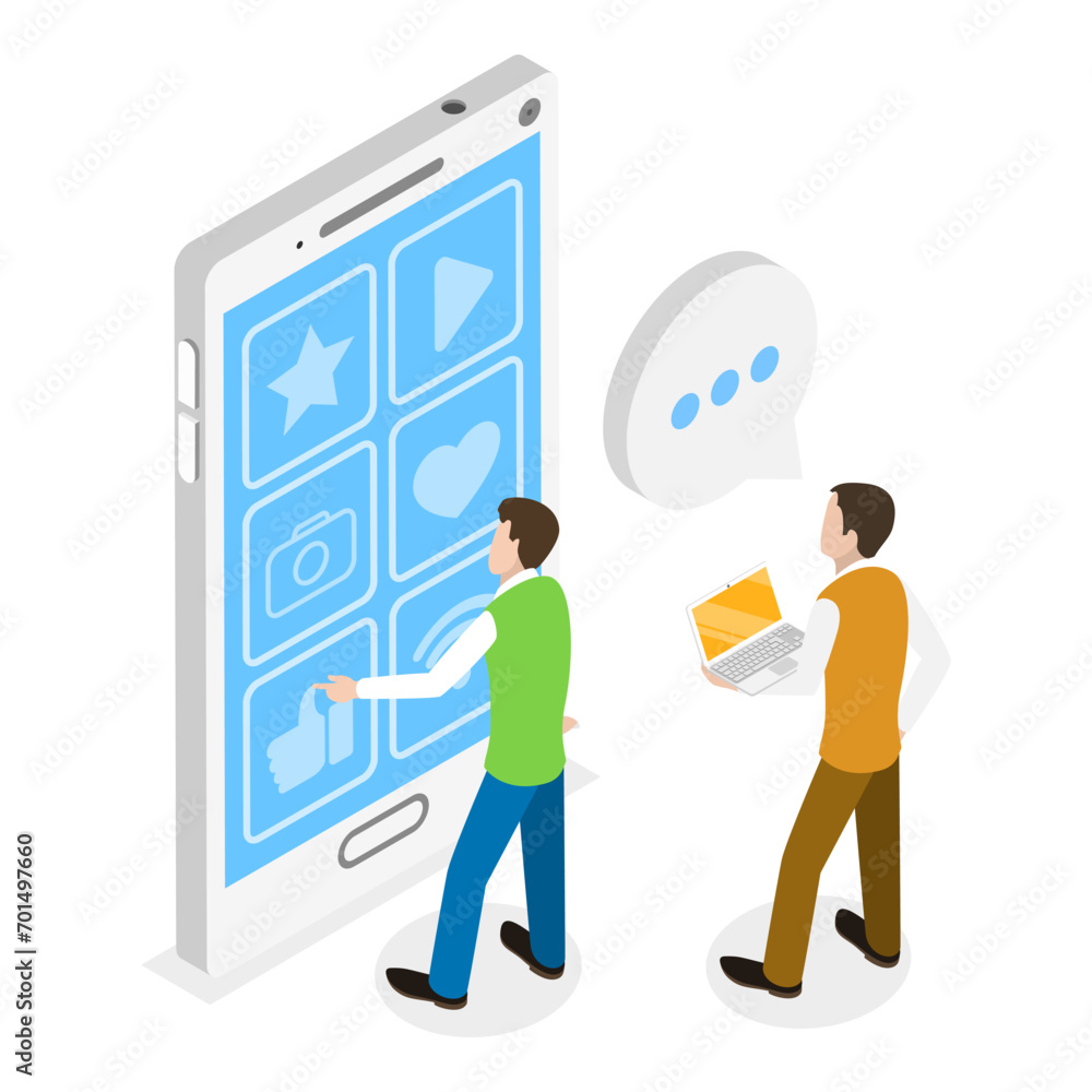 Aufkleber 3d isometric flat vector illustration of mobile interface design, effective and responsive app inter