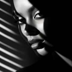 Fotografia en blanco y negro con detalle de rostro femenino en penumbra © Iridium Creatives