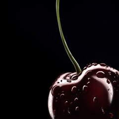 Cherry closeup on a black background with water drops - obrazy, fototapety, plakaty