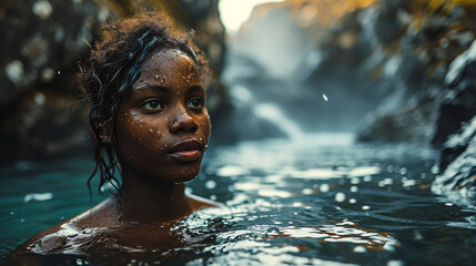 Black women in the blue lagoon in Iceland