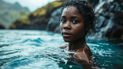 Black women in a hot spring in Iceland