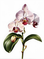 drawn flower pink orchid on a white background isolate