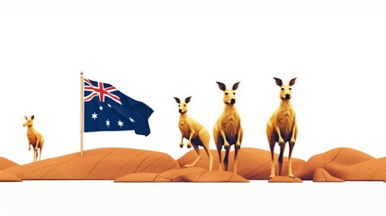 Happy Selebrating the spirit of Australia: a joyful Australia day with flags, kangaroos, and national pride in a festive and patriotic atmosphere. pride, joy, and a sense of unity.