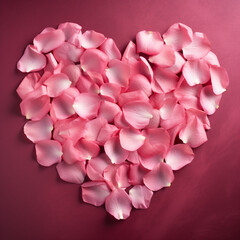 fotografia con detalle de mulñtitud de petalos de rosa con agrupados para formar un corazon, como simbolo de San Valentin