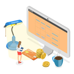 3D Isometric Flat Vector Illustration of Accounting and Financial Management , Income Tax Filing. Item 2