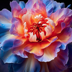 Fotografia de primer plano con detalle de flor con colores vivos y fondo de color negro