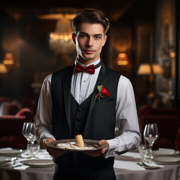 Fotografia con detalle de hombre con elegante ropa de camarero en un salon