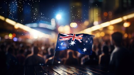 Happy Selebrating the spirit of Australia: a joyful Australia day with flags, kangaroos, and national pride in a festive and patriotic atmosphere. pride, joy, and a sense of unity. - obrazy, fototapety, plakaty