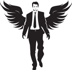 Angelic Acumen Businessman’s Black Angel Wings Guardian Funds Iconic Angel Investor Vector Design