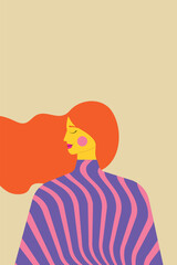 Beautiful woman in profile with long red hair. Vector illustration, EPS 10.