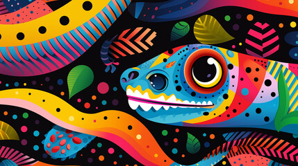 Playful reptile forms with dots in vivid colors