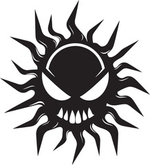 Fiery Outburst Angry Sun Vector in Black Raging Solstice Vector Fury in Black