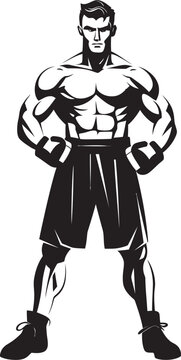 Power Jab Black Boxer Emblem Sparring Gladiator Iconic Vector Boxer