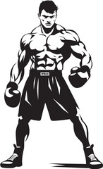 Power Jab Boxer Man Silhouette Sparring Gladiator Black Vector Logo