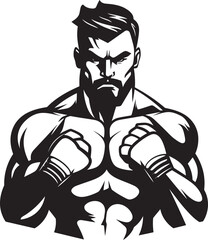 Gloved Dynamo Black Emblematic Boxer Ring Warrior Vector Boxer Man Emblem