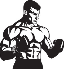 Fight Night Hero Vector Black Logo of Boxer Boxing King Iconic Boxer Man Emblem