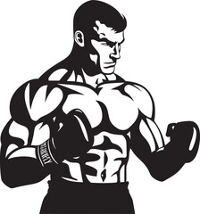 Obraz premium Fight Night Hero Vector Black Logo of Boxer Boxing King Iconic Boxer Man Emblem