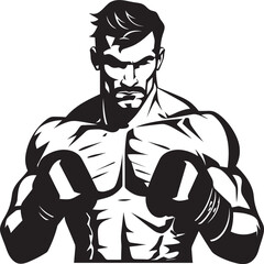 Knockout Puncher Black Boxer Man Emblem Gloved Dynamo Iconic Vector Boxer